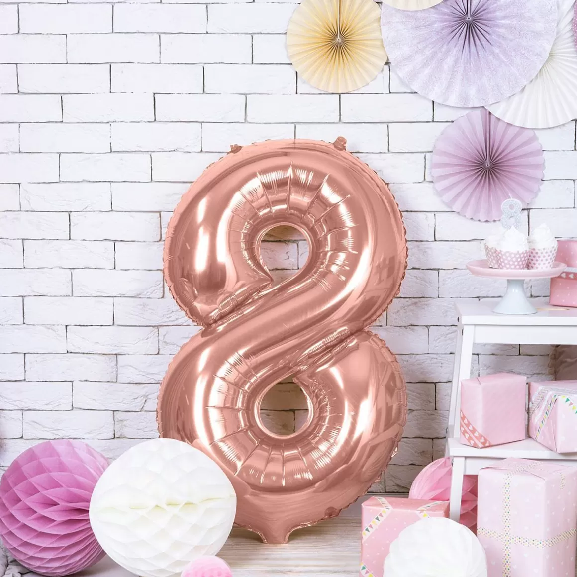 PARTYDECO Balon Pink Metal Foliowy Cyfra "8" 86 Cm