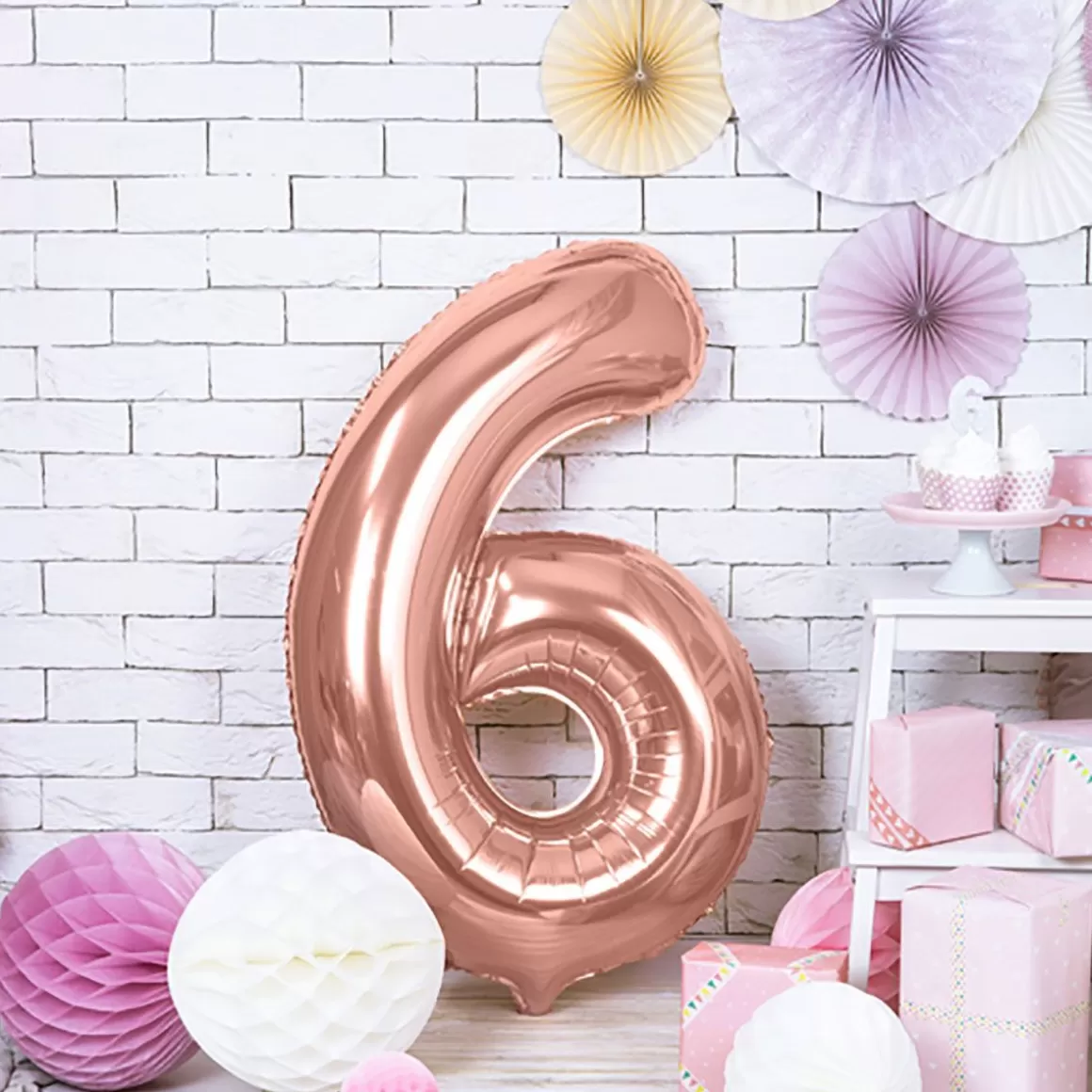 PARTYDECO Balon Pink Metal Foliowy Cyfra "6" 86 Cm