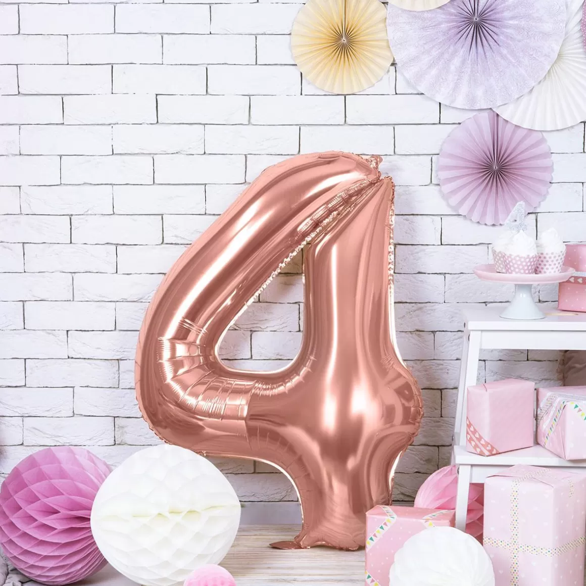 PARTYDECO Balon Pink Metal Foliowy Cyfra "4" 86 Cm