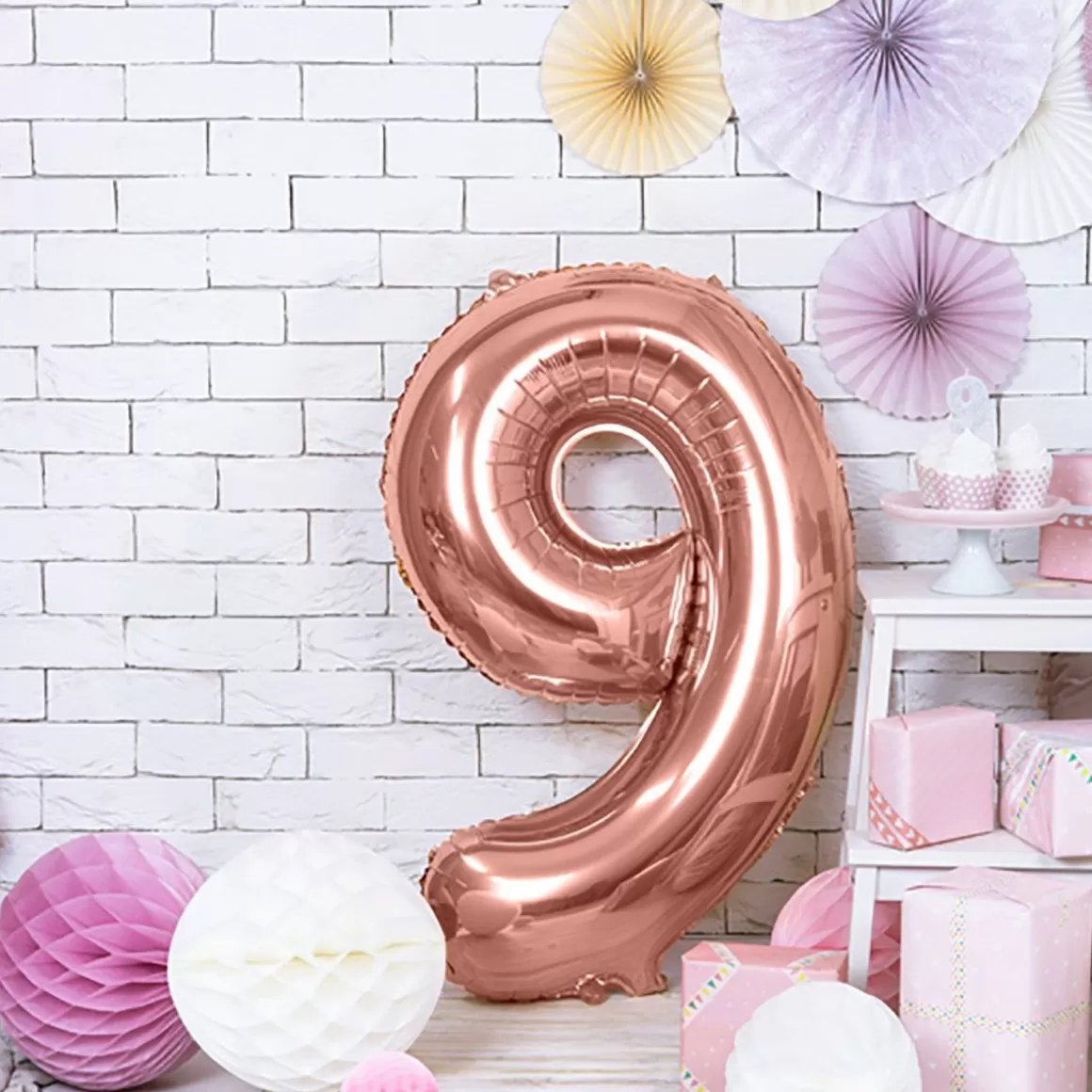 PARTYDECO Balon Pink Metal Foliowy Cyfra "9" 86 Cm