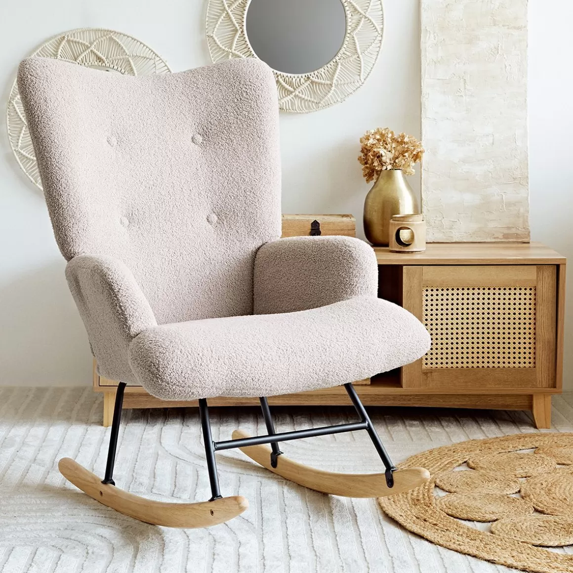 HOMLA Fotel Moss Teddy Boucle Bujany Bezowy W Tkaninie Teddy Boucle 72X73X92 Cm