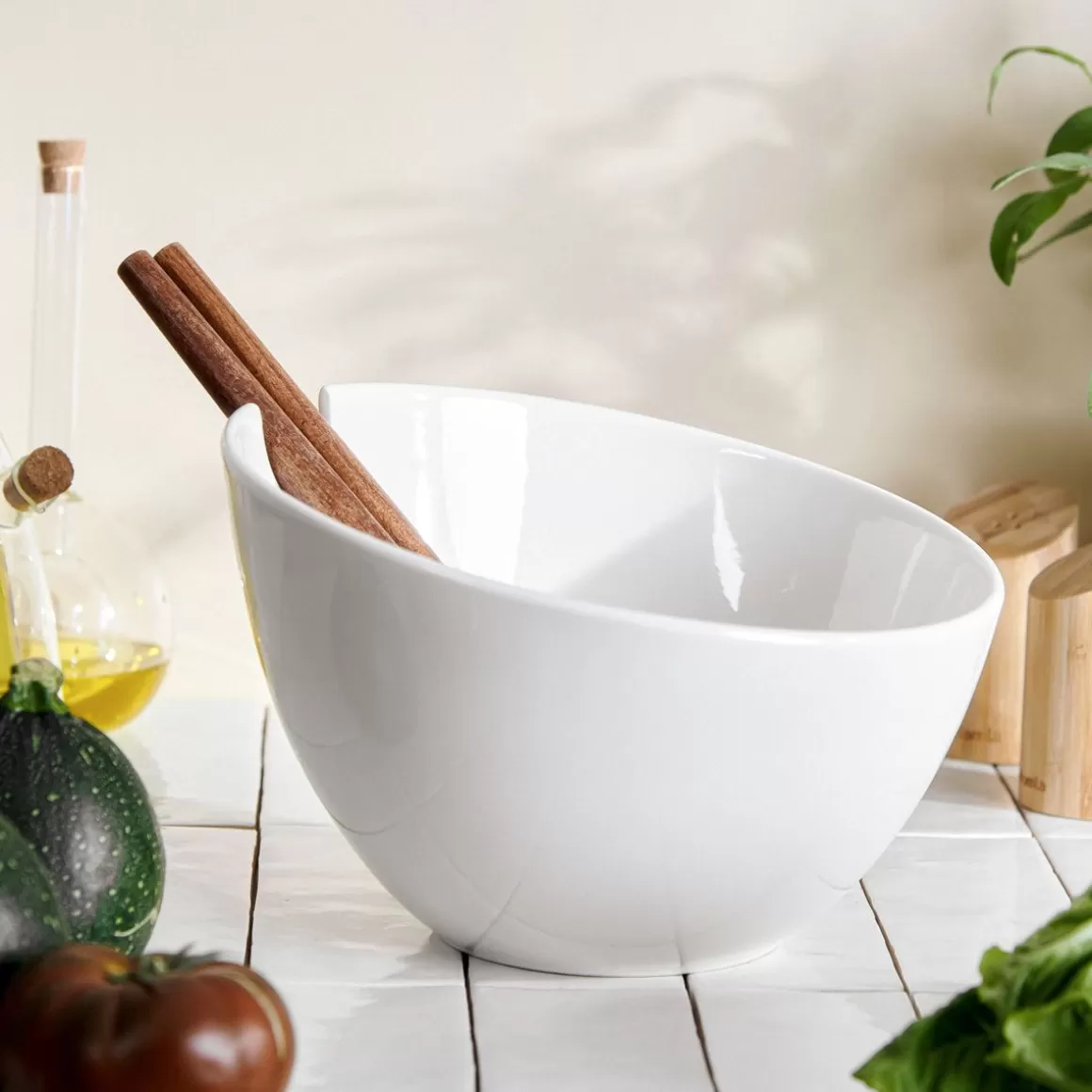 HOMLA Misa Mooka Do Salat Ceramiczna Z Przyborami Biala 24 Cm