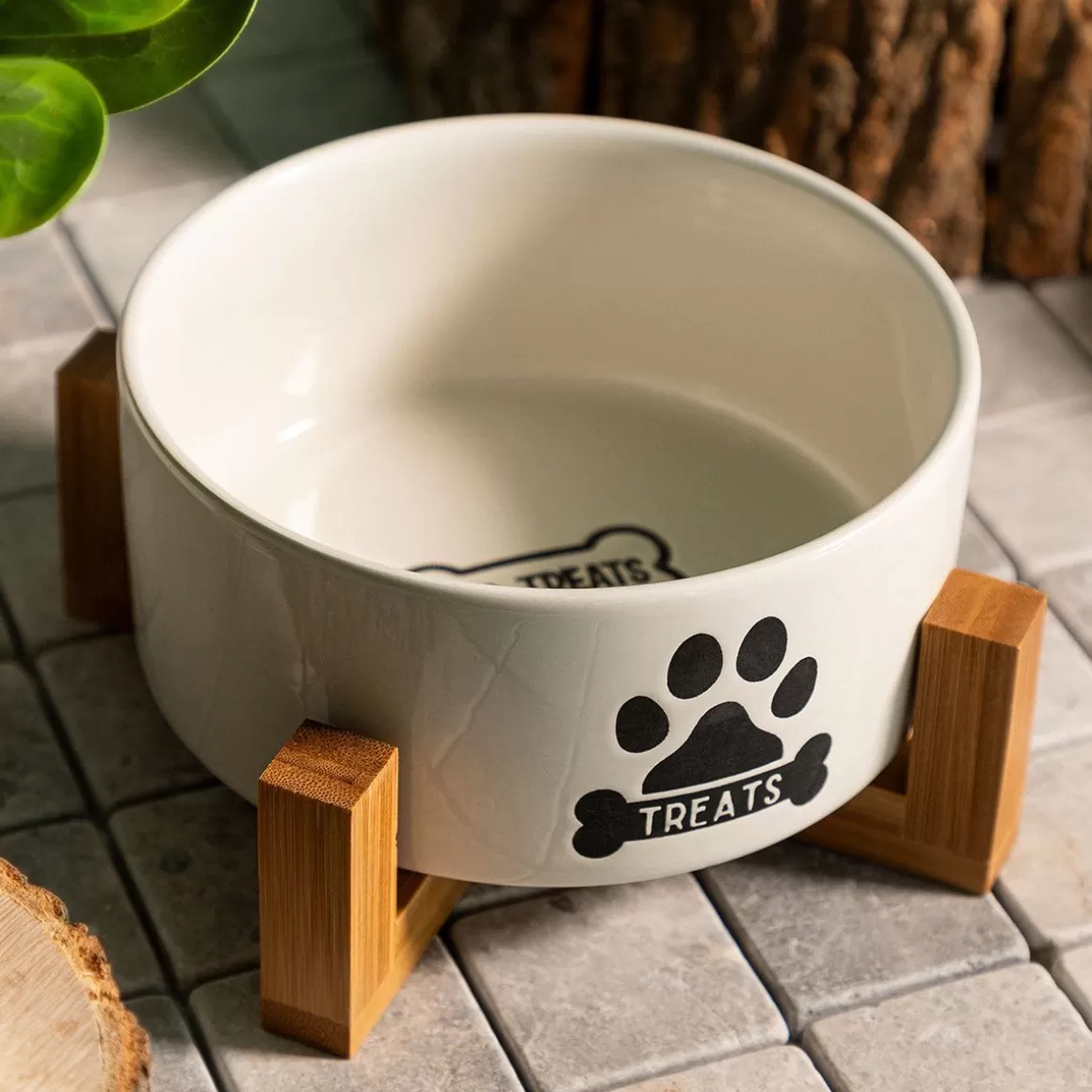 HOMLA Miska Treats Dla Psa M Z Bambusowa Podstawa 16X10 Cm
