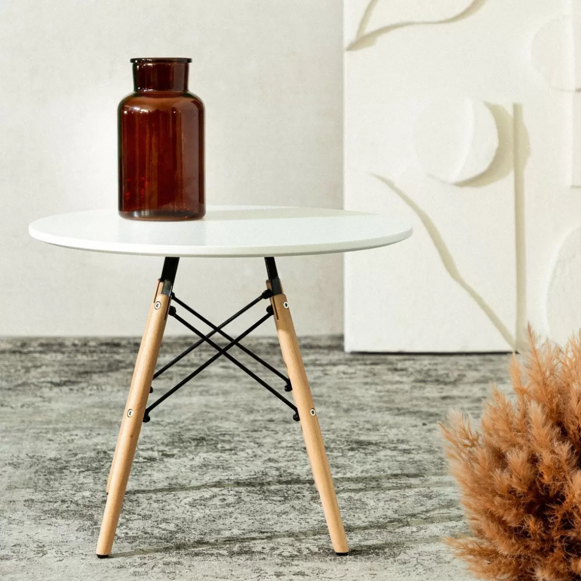 HOMLA Stol Tavolo Naturalny Z Bialym Blatem 80X72Cm