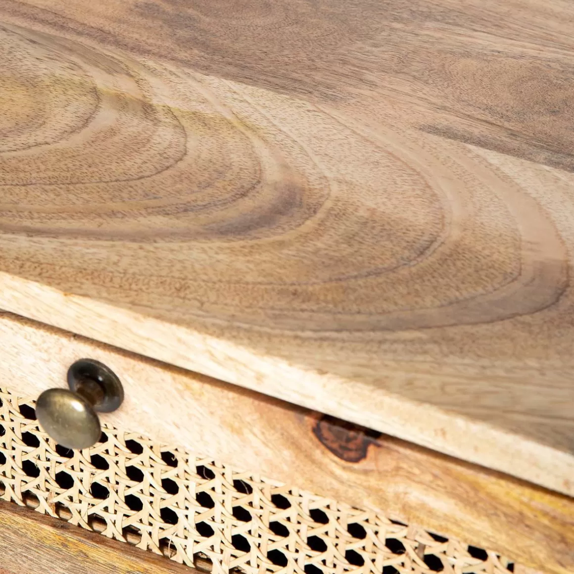HOMLA Szafka Nocna Natte Lite Drewno Mango Z Rattanem 40X40X50 Cm