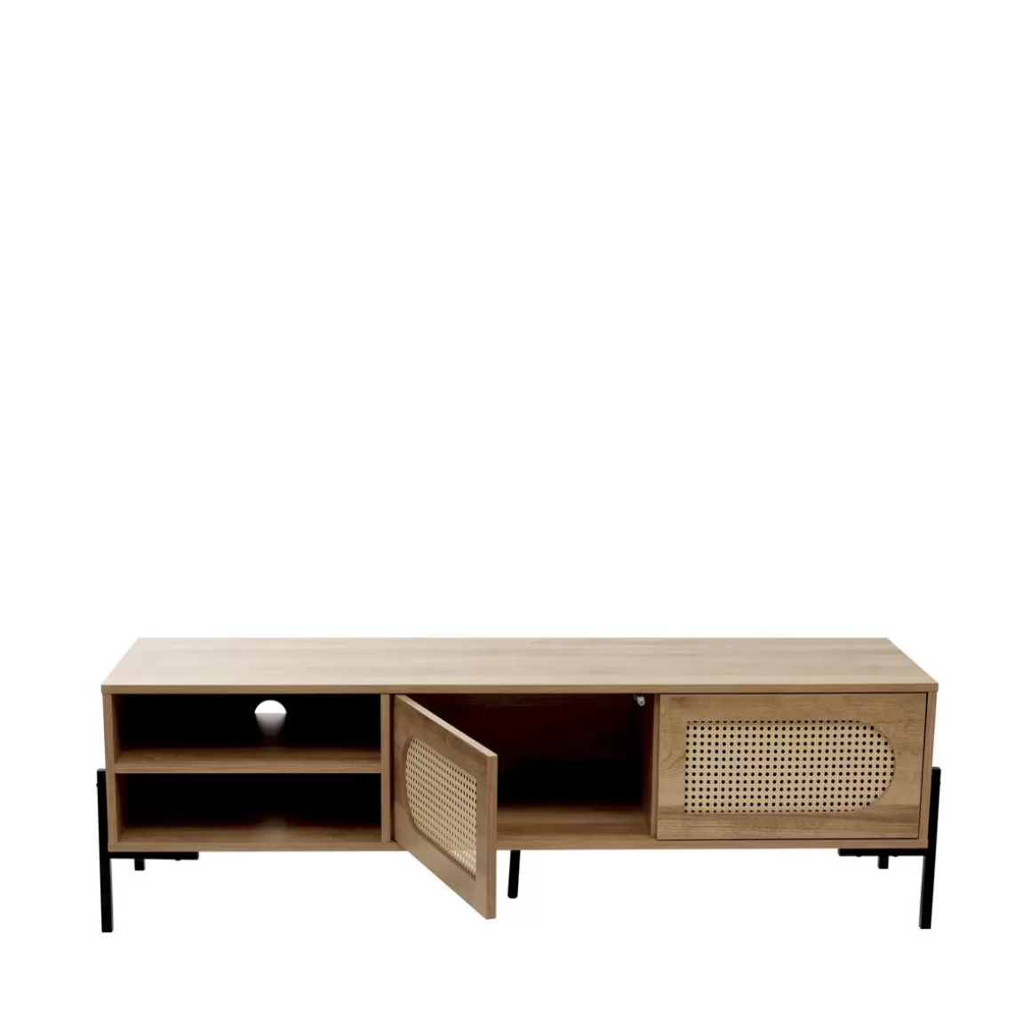 HOMLA Szafka Rtv Haga Z Rattanem I Z Metalowymi Nogami 140X40X44 Cm