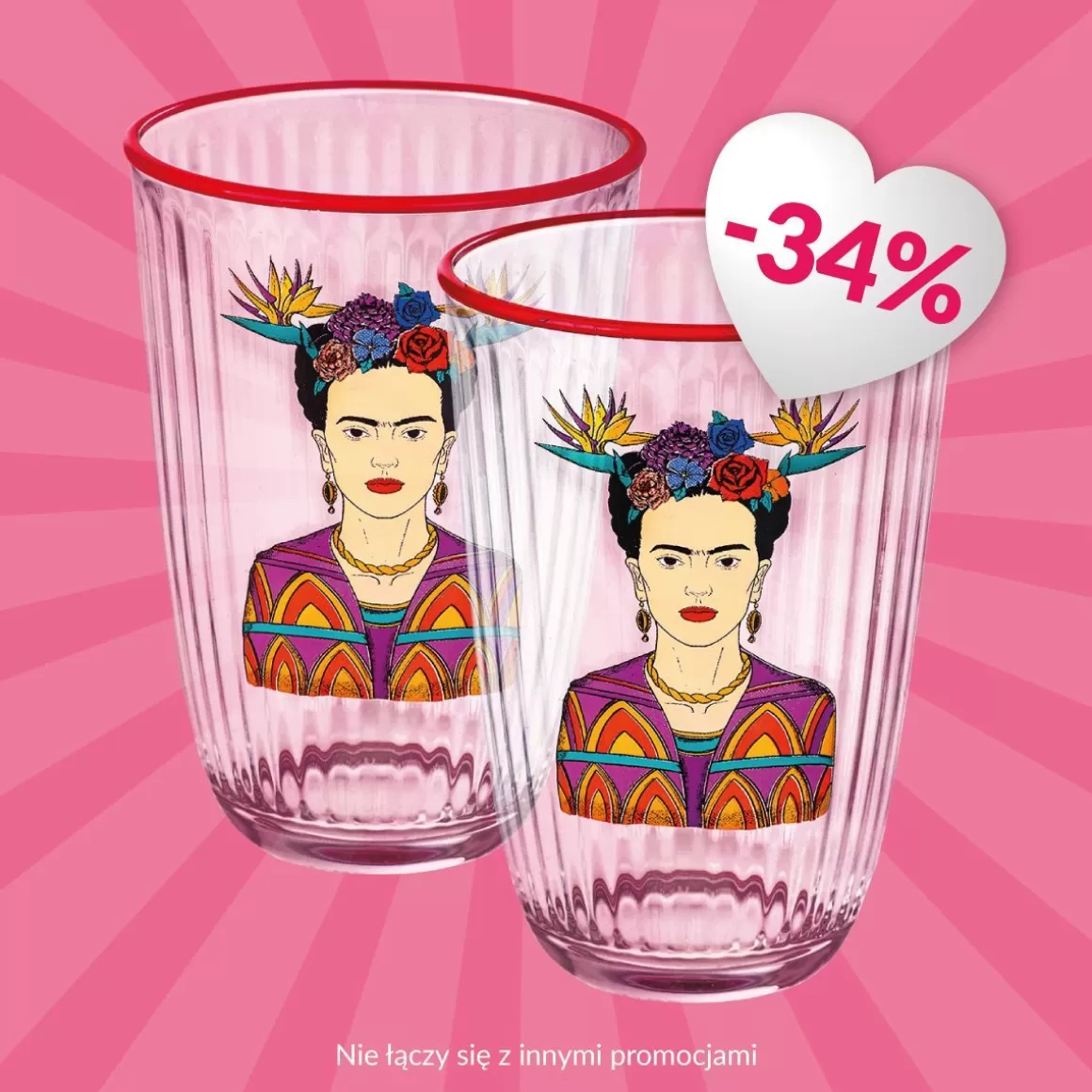 HOMLA Zestaw Szklanek Frida Kahlo Fuksjowych, 2 Szt. 0.38